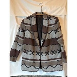 Vtg David Paul Gray Aztec‎ Southwest Wool Blend Jacket Blazer Coat Pockets Sz L